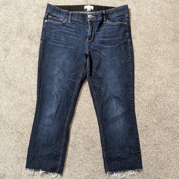 LIZ CLAIBORNE Mid-Rise Cut-Off Cropped, Stretch Denim Blue Jeans; Size 14 - Picture 1 of 4